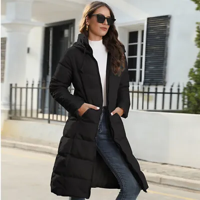 Buy Womens Winter Long Parka Quilted Knee Coat Hooded Ladies Warm Padded Jacket UK • 21.61£