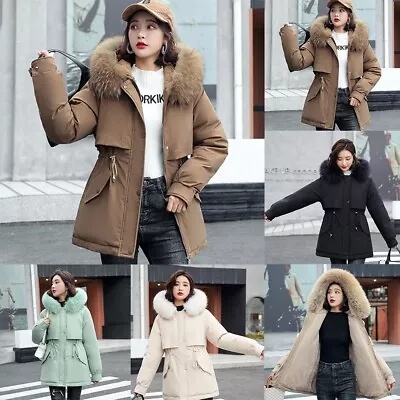 Buy Warm Hooded Fleece Padded Coat, Ladies Faux Fur Jacket Outwear For Women Beige • 38.36£