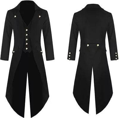 Buy Man's Steampunk Jacket Medieval Gothic Victorian Tailcoat Black Silver Buttons • 13.95£