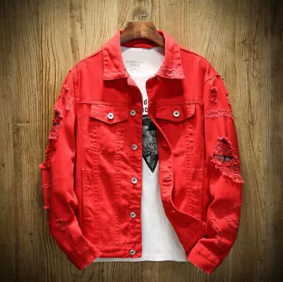 Buy Sport Denim Jacket Men Hip Hop Ripped Hole Design Jean Coat UK Boy Casual Tops ~ • 24.99£