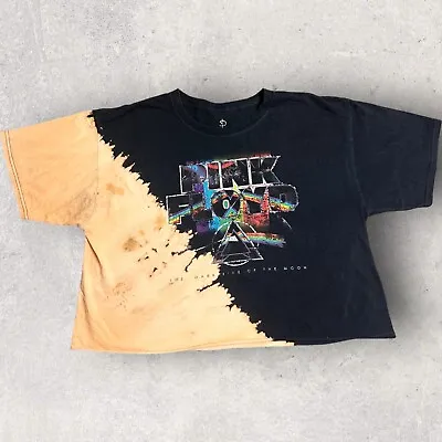 Buy Pink Floyd Tie-Dye Crop-Top T-Shirt Large Black Bleach Tour Merch Graphic Tee • 7.52£