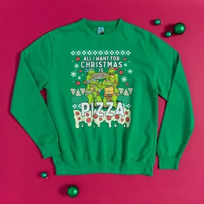 Buy Teenage Mutant Ninja Turtles All I Want For Christmas Is Pizza Green Sweater • 39.99£