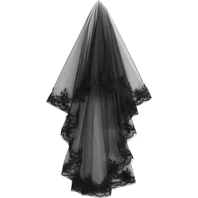 Buy Polyester Mesh Halloween Veil Headdress Bride Black For Funeral • 8.89£