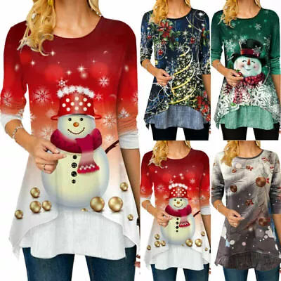 Buy Womens Christmas T-Shirt Snowman Long Sleeve Pullover Round Neck Xmas Casual Top • 7.40£