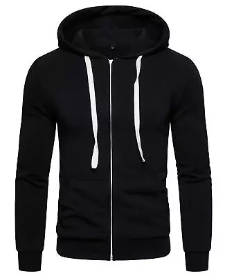 Buy Mens Plain Fleece Zip Up Hoodie Sweatshirt Hooded Zipper Sports Jumper Top • 13.99£