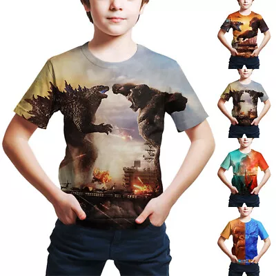 Buy 4-9 Years Kids Godzilla Vs Kong Printed Casual Short Sleeve T-Shirt Tops Gifts • 8.74£