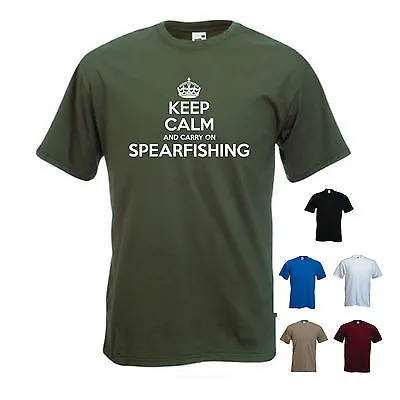 Buy 'Keep Calm And Carry On Spearfishing'. - Funny Mens Fishing T-shirt  • 11.69£