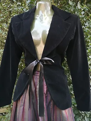 Buy Black Velvet Ribbon Tie Front Dress Jacket Sz 8 Steampunk Goth Grunge!  • 19.99£