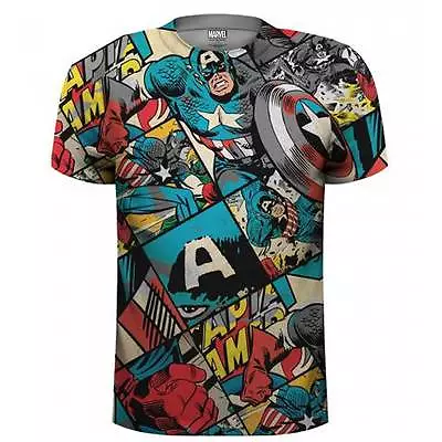 Buy CAPTAIN AMERICA- COMIC STRIP Official T Shirt Mens Sublimation Licensed Merch  • 15.95£