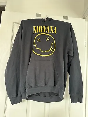 Buy Vintage NIRVANA 1992 Hoodie Black Gildan Heavy Blend Mens Medium M Smiley Face • 99.99£
