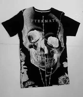 Buy AFTERMATH APPAREL 96 Black White Skull Roses Barbed Wire T-shirt Size M BNWOT • 12£