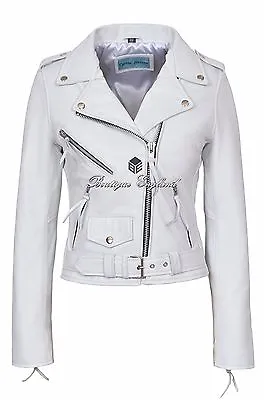 Buy Cynthia Ladies White Biker Style Brando Slim Fit Rock Real Leather Jacket MBF • 119.75£
