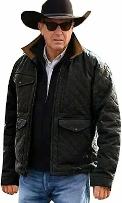 Buy Yellowstone S04 John Dutton Black Quilted Jacket | Kevin Costner Yellowstone Men • 17.43£