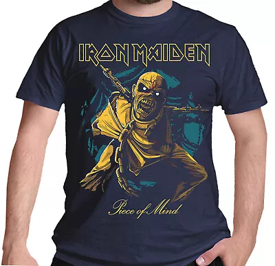 Buy Iron Maiden Piece Of Mind Gold Eddie T Shirt Official Blue New • 15.45£