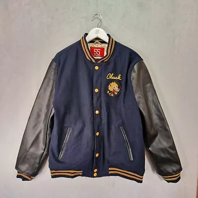Buy 55 Stage Varsity Jacket Mens XXL 2XL Blue Wool Faux Leather Embroidered Chuck • 49.99£