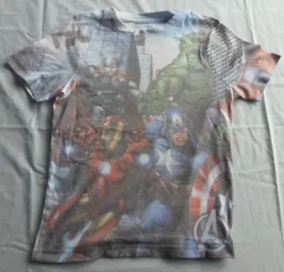 Buy Marvel White 'Avengers Assemble' Patterned T-shirt Size 8-9 Years • 0.50£