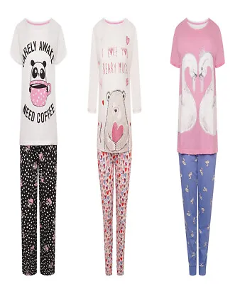 Buy Ladies Ex-Stores Novelty Cute Bear And Panda Print Pyjama Set, Nightwear, PJ's • 14.99£