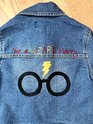 Buy Children's Place Kids Embroidered Jean Jacket Yer A Wizard Harry Potter Size 5/6 • 7.87£