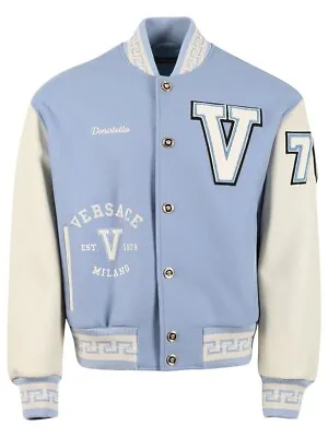 Buy VERSACE Varsity Jacket *LIMITED EDITION* Light Blue And White MEDIUM / EU 48 • 2,300£