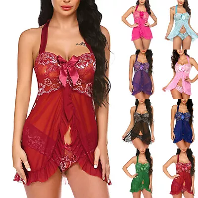 Buy Womens Sexy Ruffle Nightdress Babydoll Lingerie Underwear PJs Thong Sissy Outfit • 1.99£