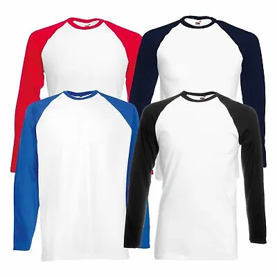 Buy Fruit Of The Loom Contrast Long Full Sleeve Baseball T-Shirt Raglan Sleeves TOP • 8.28£