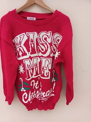 Buy Whisper Womens Red Crew Neck Acrylic Kiss Me It's  Christmas Jumper Size L • 4.99£