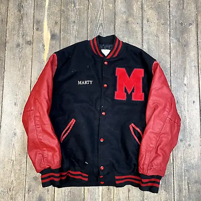 Buy Vintage Letterman Bomber Jacket USA Sports Coat, Black Red, Mens 2XL • 50£