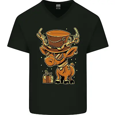 Buy Steampunk Reindeer Funny Christmas Mens V-Neck Cotton T-Shirt • 9.99£
