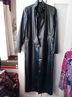 Buy Full Length Black Faux Leather Goth/Cyber Style Coat Approx Size 12 • 30£