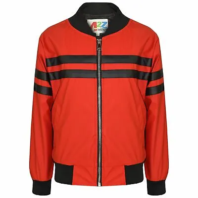 Buy Kids Boys Girls Jacket Contrast Striped Red PU Bomber Varsity School Bikers Coat • 6.99£