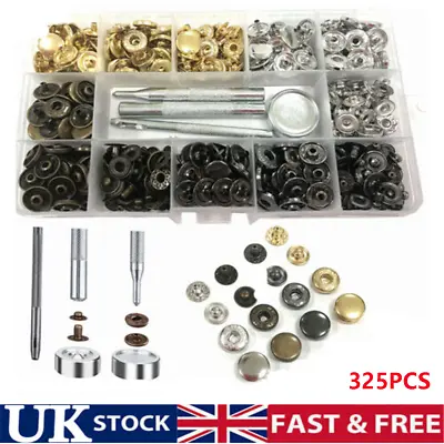 Buy 325 Pcs Heavy Duty Snap Fasteners Press Studs Kit +Poppers Leather Button Tools • 5.89£