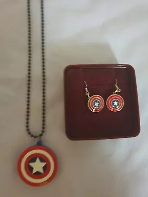 Buy Marvel Captain America Necklace And Earings Set • 1.90£