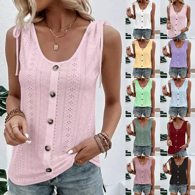 Buy Womens Vest Tank Tops Ladies Sleeveless Summer Plain Casual Cami T Shirt Blouse • 2.79£