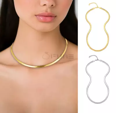 Buy Snake Chain Herringbone Chain Choker Necklace 18ct Gold Plated Women's Jewellery • 3.99£