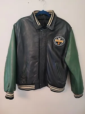 Buy Mens Gents Vintage Retro Bodyguard Varsity Black & Green Leather Jacket Xxl 54  • 199.99£