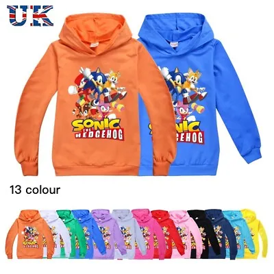 Buy Kids Boys Sonic The Hedgehog Long Sleeve Hoodie Hoody Tops Jumper Sweatshirt UK • 12.69£