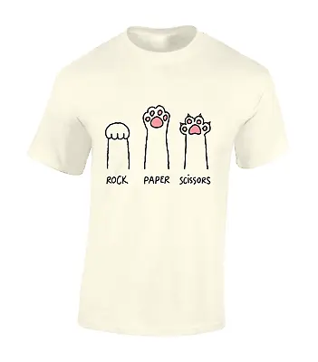 Buy Cat Rock Paper Scissors Mens T Shirt Funny Cute Cat Lover Animal Gift Idea Top • 8.99£