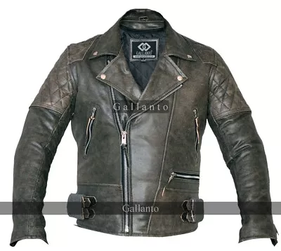 Buy Classic Motorcycle Motorbiker Distressed Leather Jacket Diamond Amoured Stonewas • 135£