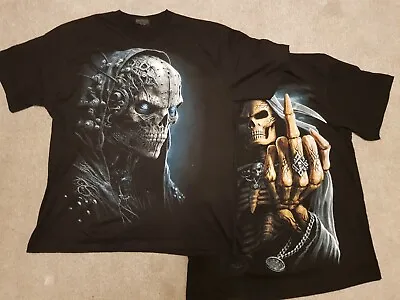 Buy Two XL Spiral T-shirts For Men - Cyber Goth Skull And Middle Finger Skeleton  • 18£
