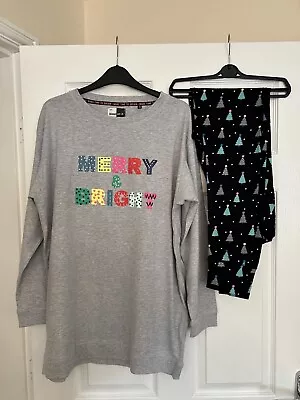 Buy Next Grey/Black Merry & Bright Christmas Pyjamas Set - Size 12 - Top & Leggings • 4.99£