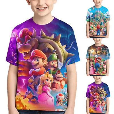 Buy Super Mario Bros Movie Print Kid Boys Girls Short Sleeve T-Shirt Tee Summer Top) • 5.29£