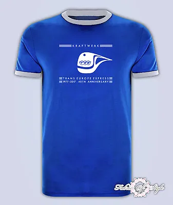 Buy 40th Anniversary KRAFTWERK Trans EUROPE EXPRESS Retro  T-shirt Ringer Royal Blue • 11.95£