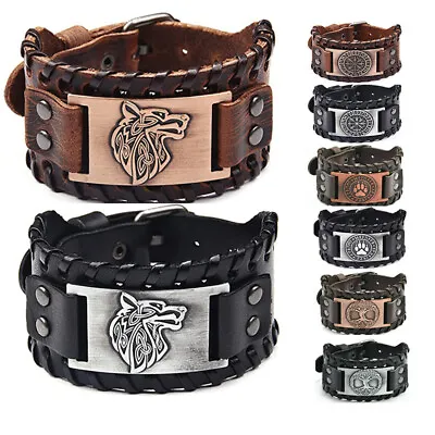 Buy Multilayer Leather Bracelet Wolf Fenrir-Gothic Bracelet For Celtic Pagan Jewelry • 5.59£