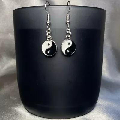 Buy Handmade Silver Yin Yang Earrings Gothic Gift Jewellery Fashion Accessory • 4.50£