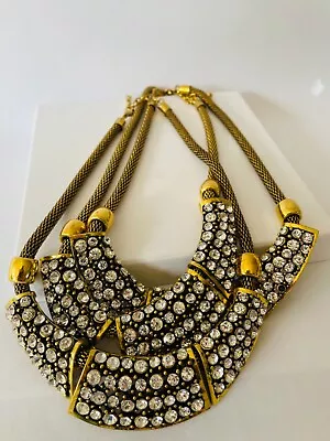 Buy Joblot Gold Coloured Heavy Costume Jewellery Women's X3 Necklaces Diamanté • 8.95£