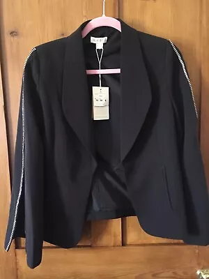 Buy Moonsoon Ladies Black Cape Jacket Crystal Striped New Size 10 • 6£