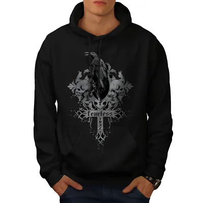 Buy Wellcoda Fearless Death Crow Mens Hoodie, Grave Casual Hooded Sweatshirt • 29.99£