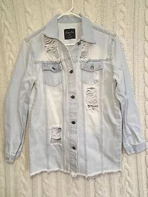Buy ENDLESS LOVE Womens Blue Distressed Destroyed Denim Jean Jacket Shirt Sz M • 15.12£