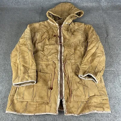 Buy VINTAGE Sheepskin Jacket Womens Xtra Large Brown Coat Hooded Leather Shearing • 12£