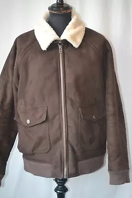 Buy Vtg Pretty Green Brown Sherpa Jacket Faux Suede Fur Collar Lined XXL Mod Oasis • 34.99£